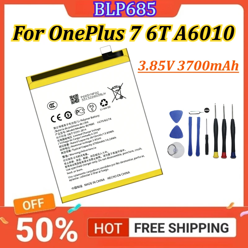 New BLP685 3.85V 3700mAh Replacement Battery For OnePlus 7 6T A6010 Mobile Phone Batteries +Tools
New BLP685 3.85V 3700mAh Replacement Battery For OnePlus 7 6T A6010 Mobile Phone Batteries +Tools