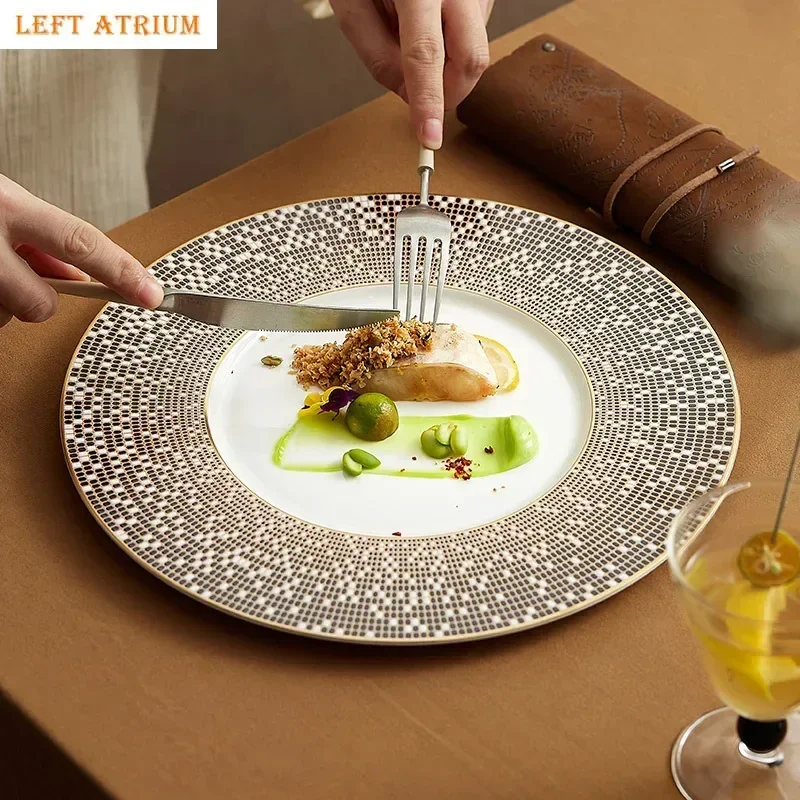 Deluxe Round Gold Bone China Plate, Western Style Steak Plate, Italian Pasta Shallow Flat Plate, Restaurant Display Tableware
Deluxe Round Gold Bone China Plate, Western Style Steak Plate, Italian Pasta Shallow Flat Plate, Restaurant Display Tableware