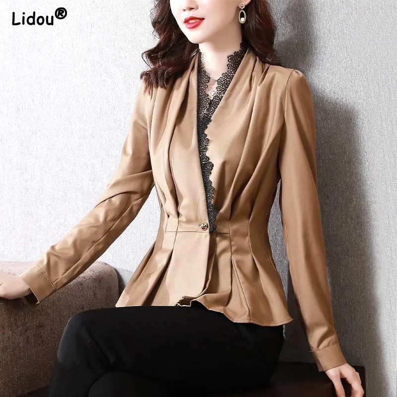 Creative Patchwork Lace Pleated Skinny Single Button V-neck Office Lady Blazers Autumn Winter Thin Sexy Women's Clothing 2022
Creative Patchwork Lace Pleated Skinny Single Button V-neck Office Lady Blazers Autumn Winter Thin Sexy Women's Clothing 2022