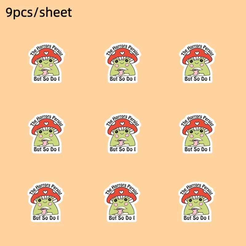9Pcs "The Horrors Persist But So Do I" Frog Vinyl Stickers, Funny Meme Waterproof Decals for Laptop Water Bottle Car Motorcycle
9Pcs "The Horrors Persist But So Do I" Frog Vinyl Stickers, Funny Meme Waterproof Decals for Laptop Water Bottle Car Motorcycle