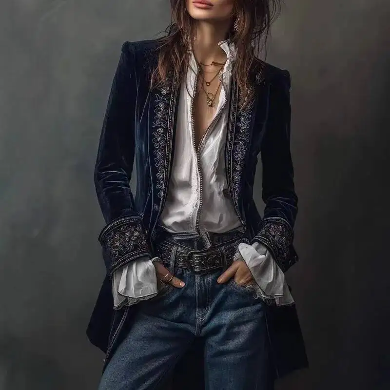 Autumn And Winter New Women's Long-Sleeved Solid Color Splicing Lace Gold Velvet Jacket Casual Suit Y2K 2025
Autumn And Winter New Women's Long-Sleeved Solid Color Splicing Lace Gold Velvet Jacket Casual Suit Y2K 2025