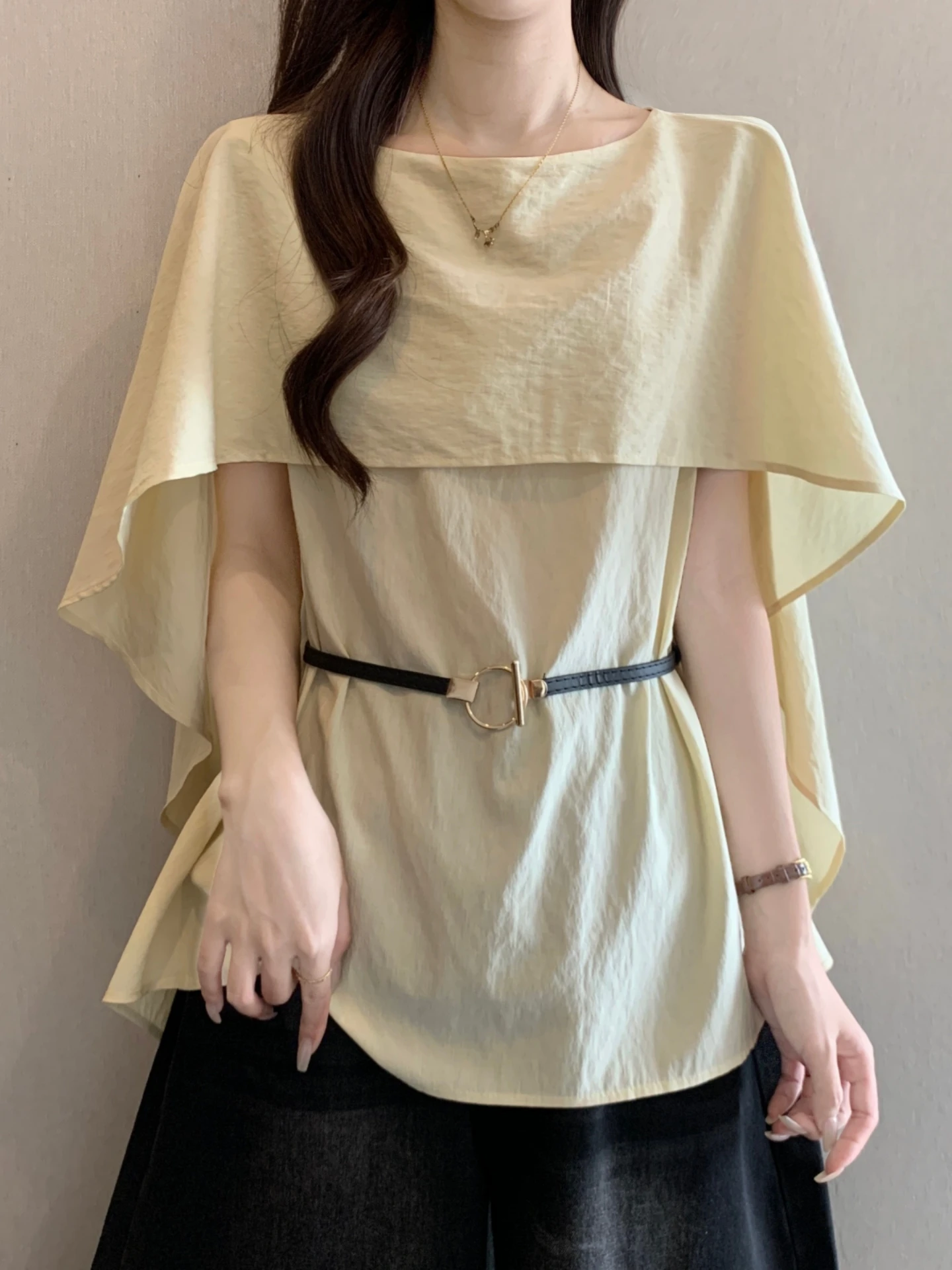 Korean Style Women's Short Sleeve Blouse with Shawl Belted Slimming Top Fake Two-Piece Design Summer Fashion plus Size
Korean Style Women's Short Sleeve Blouse with Shawl Belted Slimming Top Fake Two-Piece Design Summer Fashion plus Size
