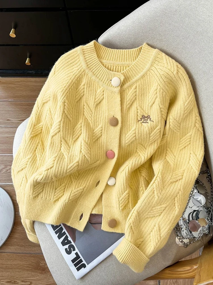Jmprs Sweet Yellow Cardigan Women Vintage Cute Long Sleeve Knitted Sweater Casual O Neck Embroidery Retro Colors Buttons Tops
Jmprs Sweet Yellow Cardigan Women Vintage Cute Long Sleeve Knitted Sweater Casual O Neck Embroidery Retro Colors Buttons Tops