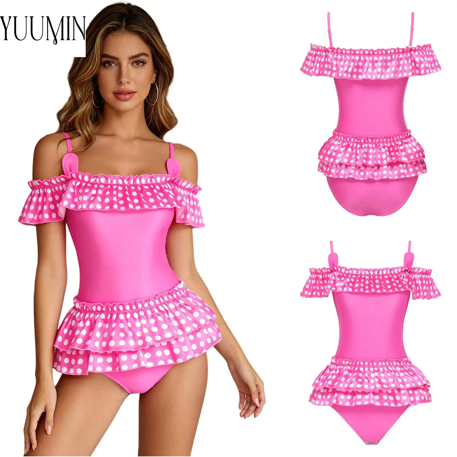 Women One Piece Swimsuit Polka Dot Printed Tiered Ruffled Satin Off Shoulder Buttoned Crotch Leotard Swimwear Beachwear
Women One Piece Swimsuit Polka Dot Printed Tiered Ruffled Satin Off Shoulder Buttoned Crotch Leotard Swimwear Beachwear