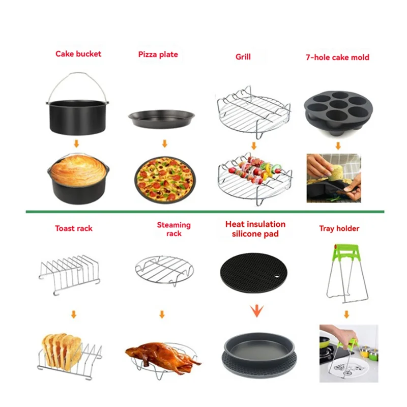 A61I 8 Inch Air Fryer Accessories For Gowise Phillips Cozyna And Secura Fit All Airfryer 4.5-5.2L Baking Pan
A61I 8 Inch Air Fryer Accessories For Gowise Phillips Cozyna And Secura Fit All Airfryer 4.5-5.2L Baking Pan