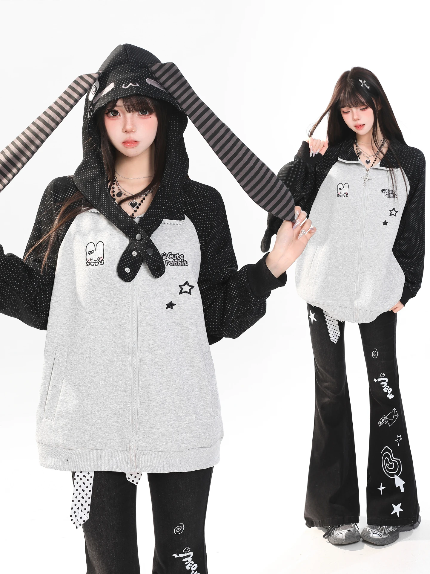Y2K Striped Rabbit Ear Open Cardigan Sweatshirt Women's Spring New Loose Design Detachable Hat Jacket Adorable Feeling
Y2K Striped Rabbit Ear Open Cardigan Sweatshirt Women's Spring New Loose Design Detachable Hat Jacket Adorable Feeling