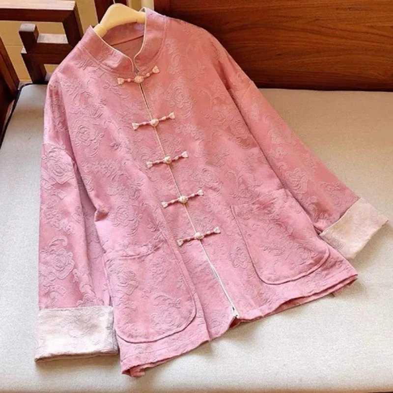 Pink Large Size Jacquard Cotton Shirt Jacket for Women Long Sleeve Elegant Luxury Hanfu Top Chinese Tang Suit Style for Autumn
Pink Large Size Jacquard Cotton Shirt Jacket for Women Long Sleeve Elegant Luxury Hanfu Top Chinese Tang Suit Style for Autumn