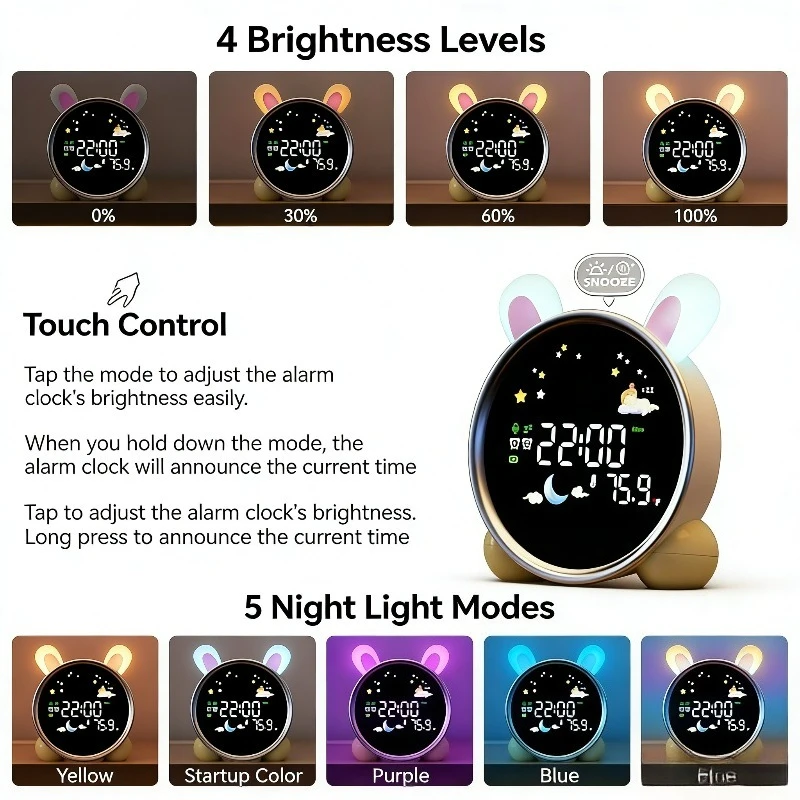 Kids Alarm Clock Ready to Rise Children's Sleep Trainer Night Light Sound Machine Cute Cat Design Fun to Wake for Toddlers Gift
Kids Alarm Clock Ready to Rise Children's Sleep Trainer Night Light Sound Machine Cute Cat Design Fun to Wake for Toddlers Gift