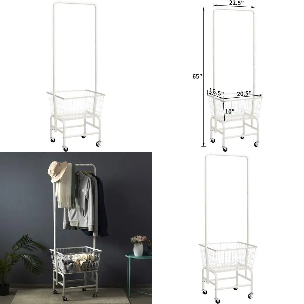 Черная тележка для белья на колесиках с проволочной вешалкой для одежды
Черная тележка для белья на колесиках с проволочной вешалкой для одежды