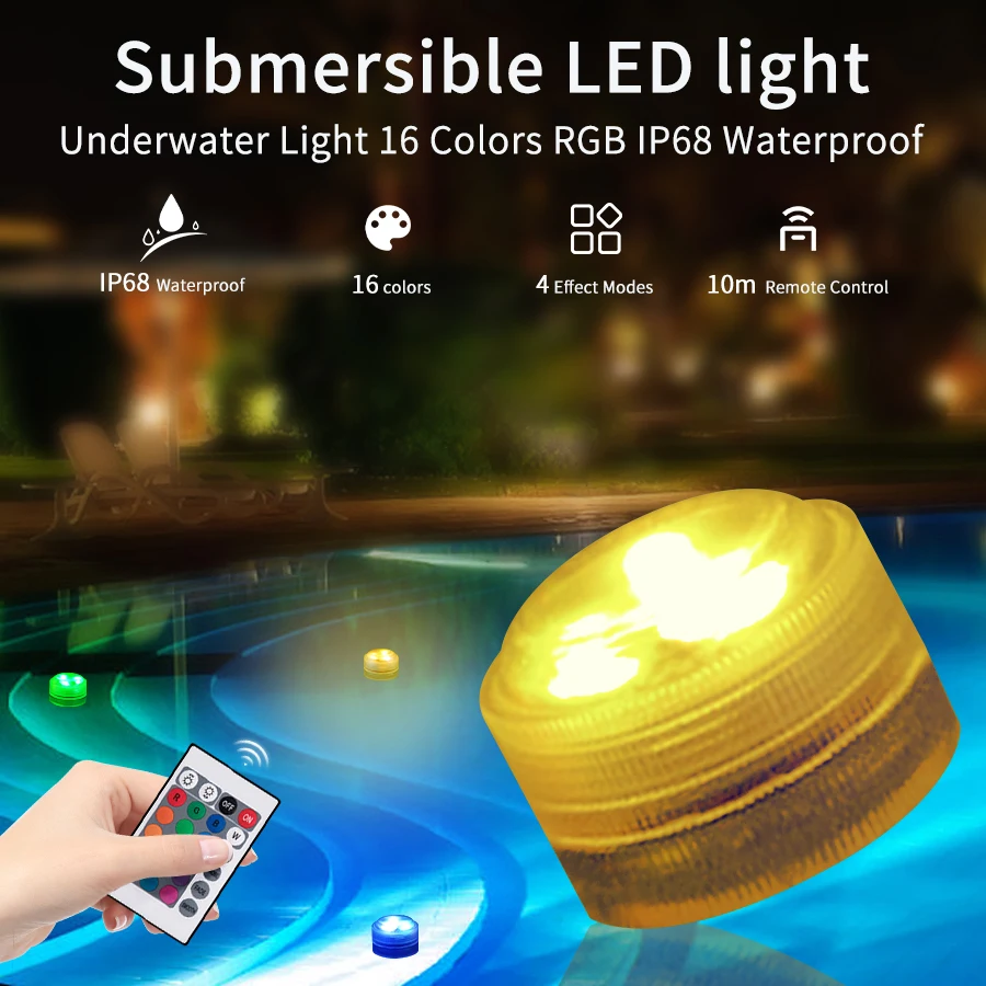 Submersible LED Lights with Remote Control 16 Colors RGB Underwater Lights Mini Led Candle Light for Pool Party Wedding Decor
Submersible LED Lights with Remote Control 16 Colors RGB Underwater Lights Mini Led Candle Light for Pool Party Wedding Decor