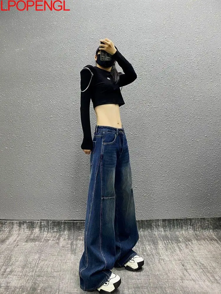Spring Personality Side Stitching Washed Streetwear Jeans Women's Autumn High-waisted Loose Versatile Straight Wide Leg Pants
Spring Personality Side Stitching Washed Streetwear Jeans Women's Autumn High-waisted Loose Versatile Straight Wide Leg Pants