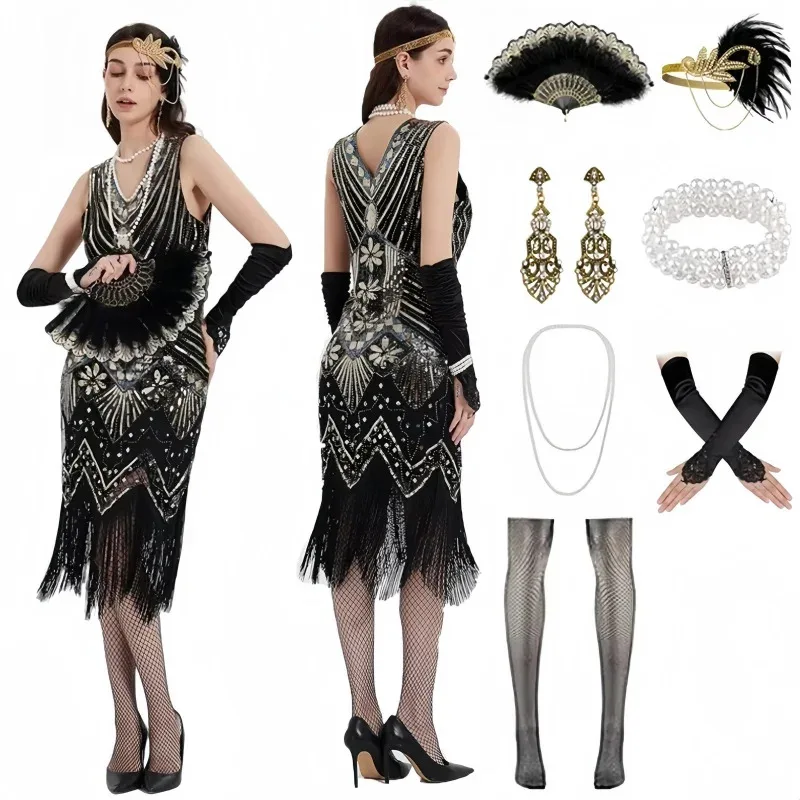 1920s Flapper Dresses for Women Fringed Sequin Great Gatsby Dress for Women with 20s Accessories Set
1920s Flapper Dresses for Women Fringed Sequin Great Gatsby Dress for Women with 20s Accessories Set