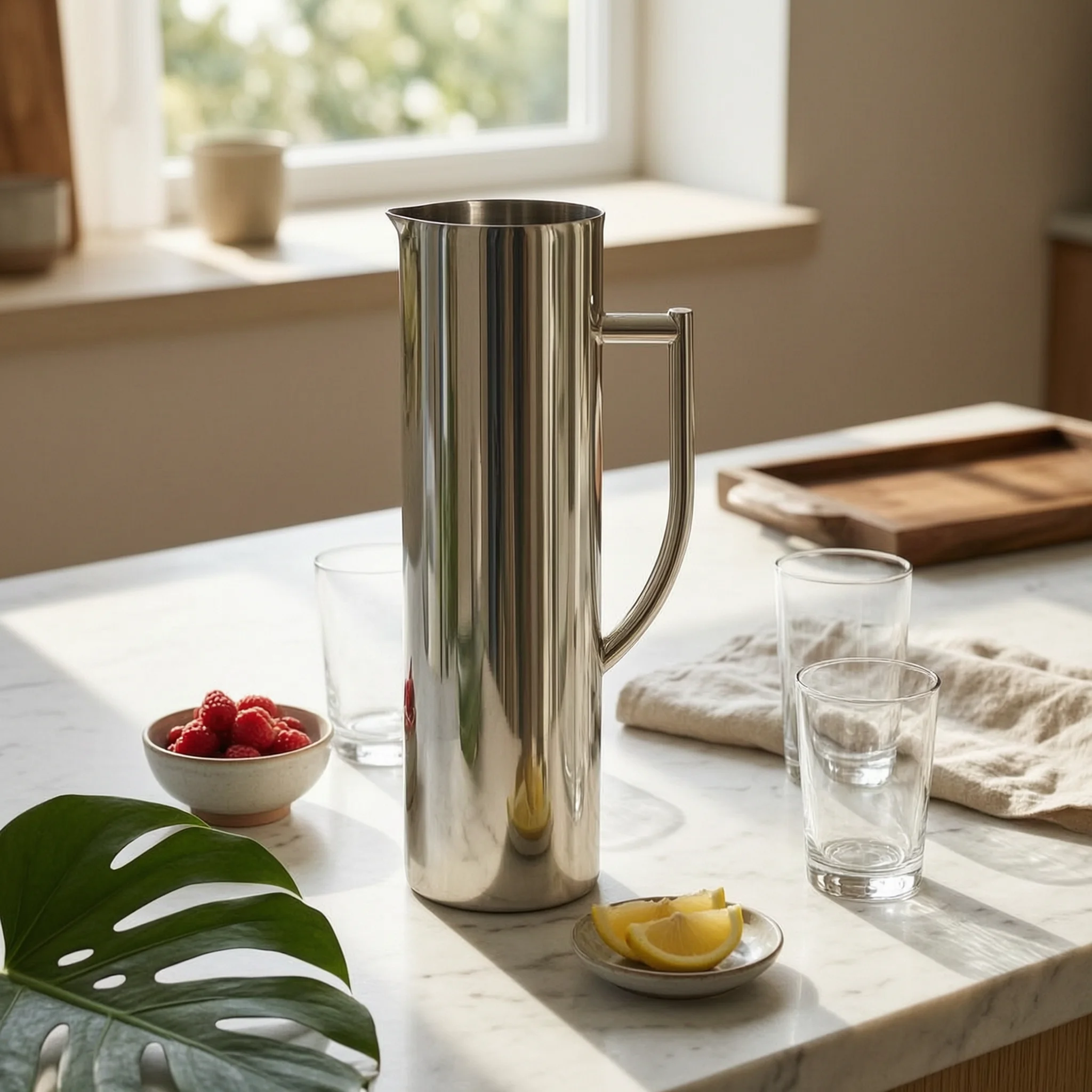 Stainless Steel Pitcher Mirror Finish Water Pitcher Metal Jug Single-Handled Stainless Steel Carafe Easy Pour Spout
Stainless Steel Pitcher Mirror Finish Water Pitcher Metal Jug Single-Handled Stainless Steel Carafe Easy Pour Spout