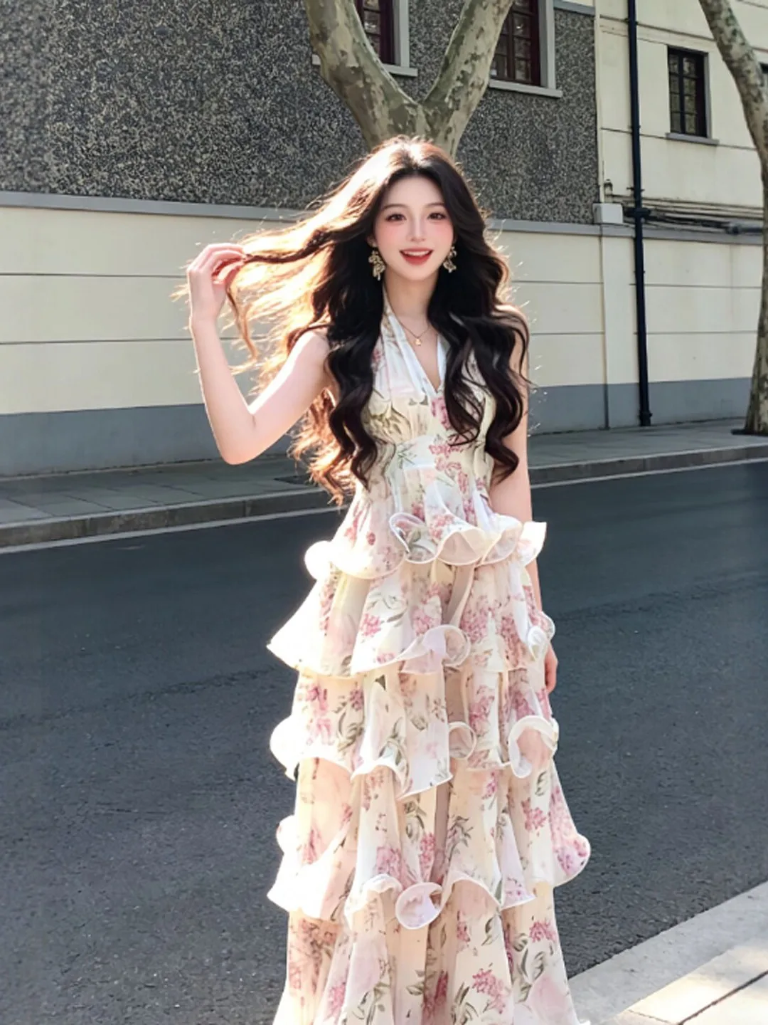 Gentle Breeze Beautiful Floral Long Skirt Unique Dress Summer Season High Waist Cotton Fabric Backless V-neck Sleeveless Dress
Gentle Breeze Beautiful Floral Long Skirt Unique Dress Summer Season High Waist Cotton Fabric Backless V-neck Sleeveless Dress