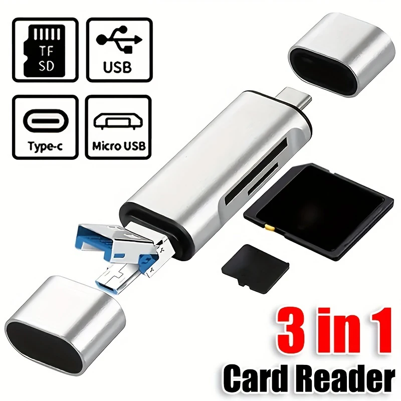 3 in 1 USB2.0 Card Reader OTG Adapter Type-C Micro USB TF SD Memory Card Reader for Phone Laptop Camera
3 in 1 USB2.0 Card Reader OTG Adapter Type-C Micro USB TF SD Memory Card Reader for Phone Laptop Camera