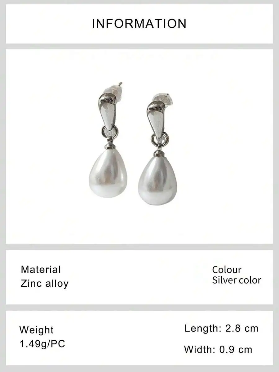 Faux Pearl Teardrop Drop Earrings For Women Zinc Alloy Silver Tone
Faux Pearl Teardrop Drop Earrings For Women Zinc Alloy Silver Tone