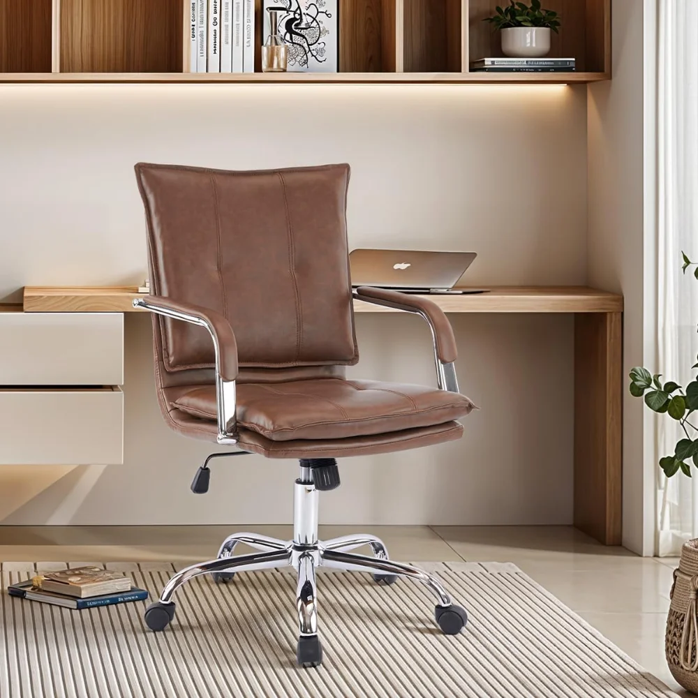 Mid-Back Ergonomic Leather Office Chair, Modern Upholstered Executive Desk Chair with Gold Frame Armrest Computer Task Chair
Mid-Back Ergonomic Leather Office Chair, Modern Upholstered Executive Desk Chair with Gold Frame Armrest Computer Task Chair