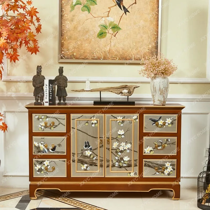 Q living room solid wood gold foil hand-painted flower and bird entrance decorative cabinet against the wall meal preparation
Q living room solid wood gold foil hand-painted flower and bird entrance decorative cabinet against the wall meal preparation