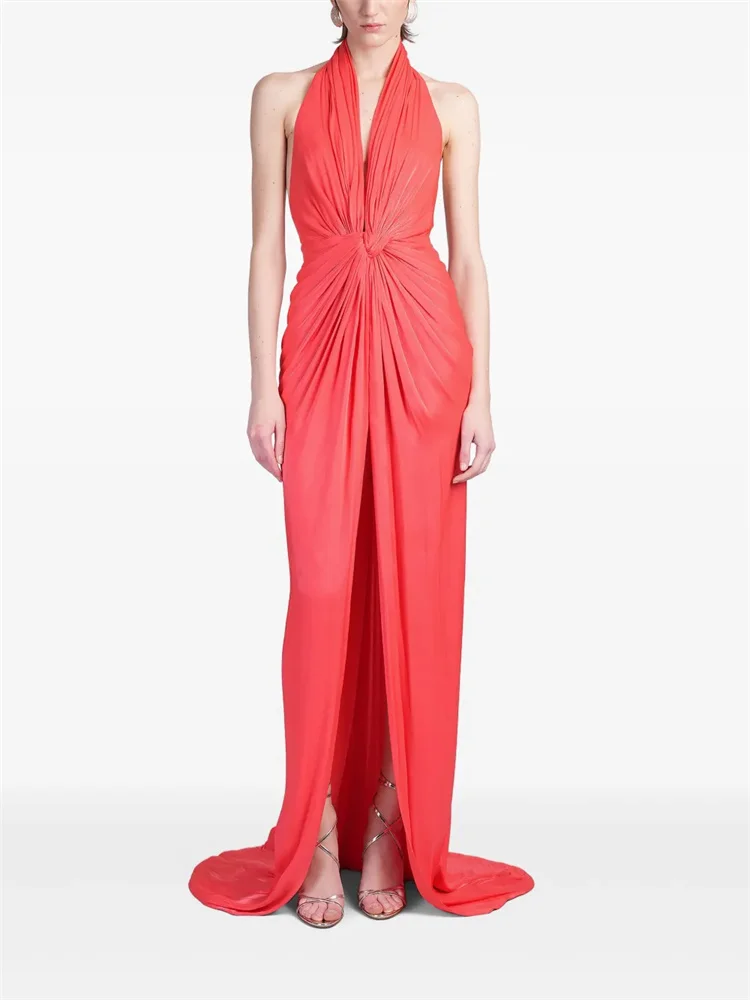 Customized Classic Twisted Draped Maxi Dress Sleeveless Halter Neck Neck Pleated Body Waist Kink Design Front Slit Evening Dress
Customized Classic Twisted Draped Maxi Dress Sleeveless Halter Neck Neck Pleated Body Waist Kink Design Front Slit Evening Dress