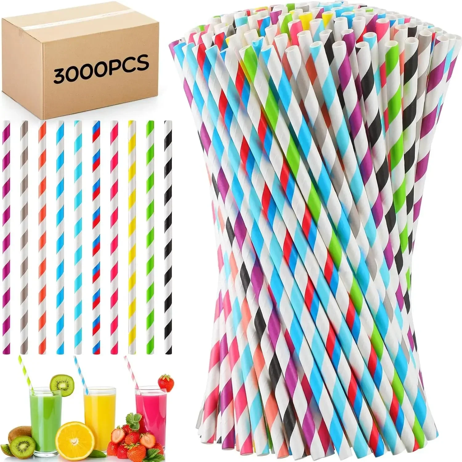 3000 Pcs Colored Paper Straws Bulk Disposable Striped Drinking Paper Straws for Summer Juice, Shakes, Cocktail,7.87 Inches
3000 Pcs Colored Paper Straws Bulk Disposable Striped Drinking Paper Straws for Summer Juice, Shakes, Cocktail,7.87 Inches