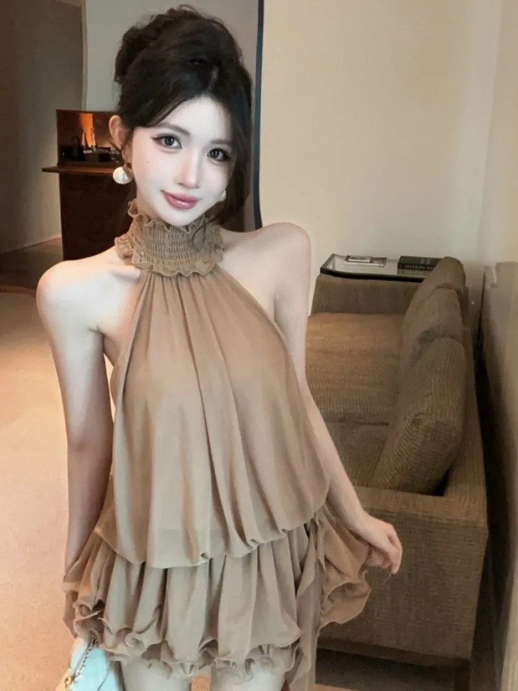 Summer New Pure Desire Style Women's Dress Neck Hanging Bell Sleeve Splicing Waist in Pulling Short Skirt Elegant Versatile
Summer New Pure Desire Style Women's Dress Neck Hanging Bell Sleeve Splicing Waist in Pulling Short Skirt Elegant Versatile