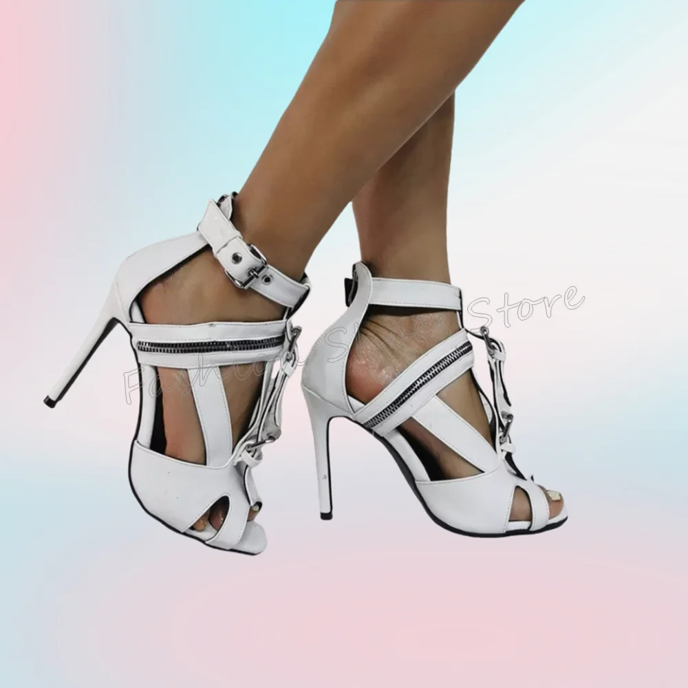 White Zipper Decor Buckle Decor Sandals Cut Out Thin High Heels High Heel Shoes for Women Heels 2025 New Zapatos Para Mujere
White Zipper Decor Buckle Decor Sandals Cut Out Thin High Heels High Heel Shoes for Women Heels 2025 New Zapatos Para Mujere