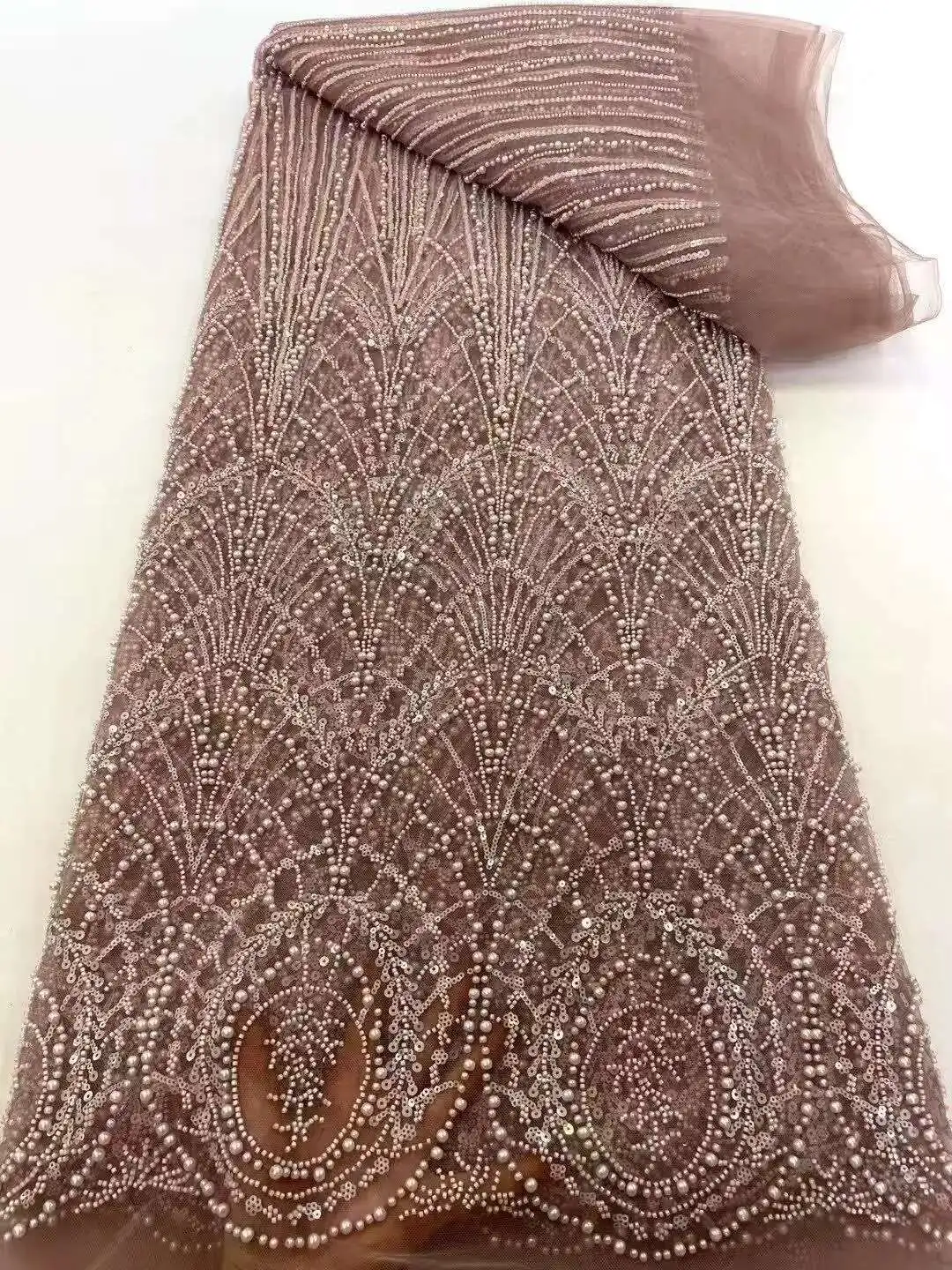 French Tulle Lace Fabric 2025 High Quality Sequins African Nigerian Beaded Lace Fabric 5 Yards Wedding Dress for Women
French Tulle Lace Fabric 2025 High Quality Sequins African Nigerian Beaded Lace Fabric 5 Yards Wedding Dress for Women