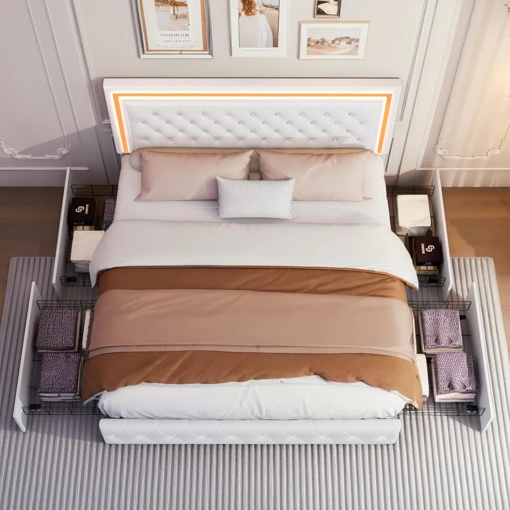 LED Bed Frame, Upholstered Bed with 4 Drawers, Adjustable Upholstered Headboard Diamond Bed Frame, No Box Spring Needed
LED Bed Frame, Upholstered Bed with 4 Drawers, Adjustable Upholstered Headboard Diamond Bed Frame, No Box Spring Needed
