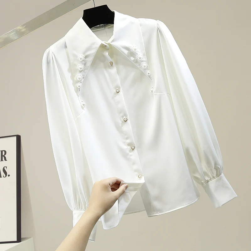 Elegant Long Sleeve Satin Shirt with Beads Heavy Embroidery Pointed Collar Fashionable Design Versatile Top Trendy Commute Style
Elegant Long Sleeve Satin Shirt with Beads Heavy Embroidery Pointed Collar Fashionable Design Versatile Top Trendy Commute Style