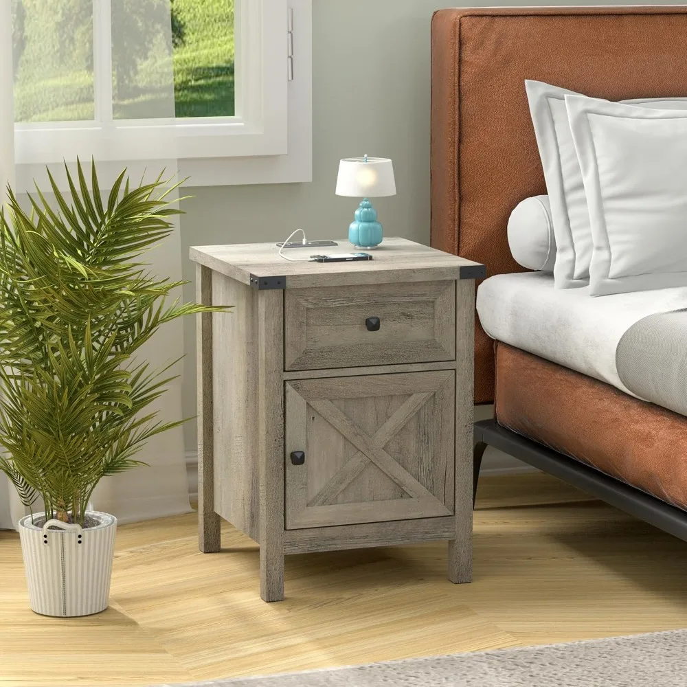Rustic Nightstand with Charging Station, Night Stand with Barn Door and Drawer, Storage Bedroom Living Room Bedside Table
Rustic Nightstand with Charging Station, Night Stand with Barn Door and Drawer, Storage Bedroom Living Room Bedside Table