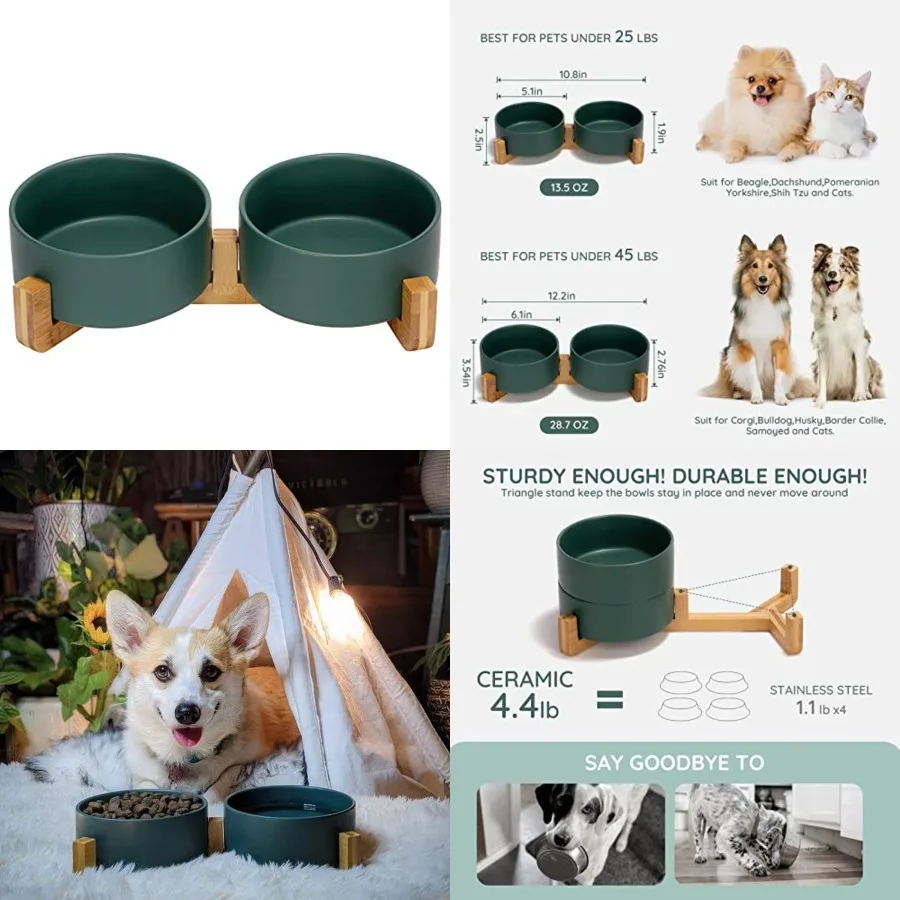 Ceramic Dog and Cat Bowl with Wood Stand Non-Slip Matte Glaze Weighted Food Water Set for Cat Medium Dog 28.7 OZ
Ceramic Dog and Cat Bowl with Wood Stand Non-Slip Matte Glaze Weighted Food Water Set for Cat Medium Dog 28.7 OZ
