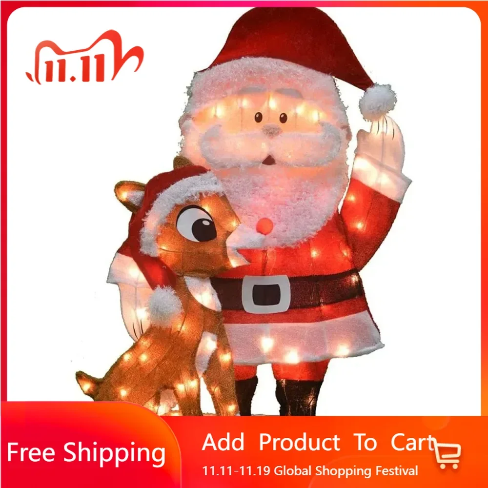 Pre Lit Fabric Santa Claus and Rudolph 2D Outdoor Holiday Lawn Ornament Christmas Yard Decoration with 70 Clear Lights and Stand
Pre Lit Fabric Santa Claus and Rudolph 2D Outdoor Holiday Lawn Ornament Christmas Yard Decoration with 70 Clear Lights and Stand