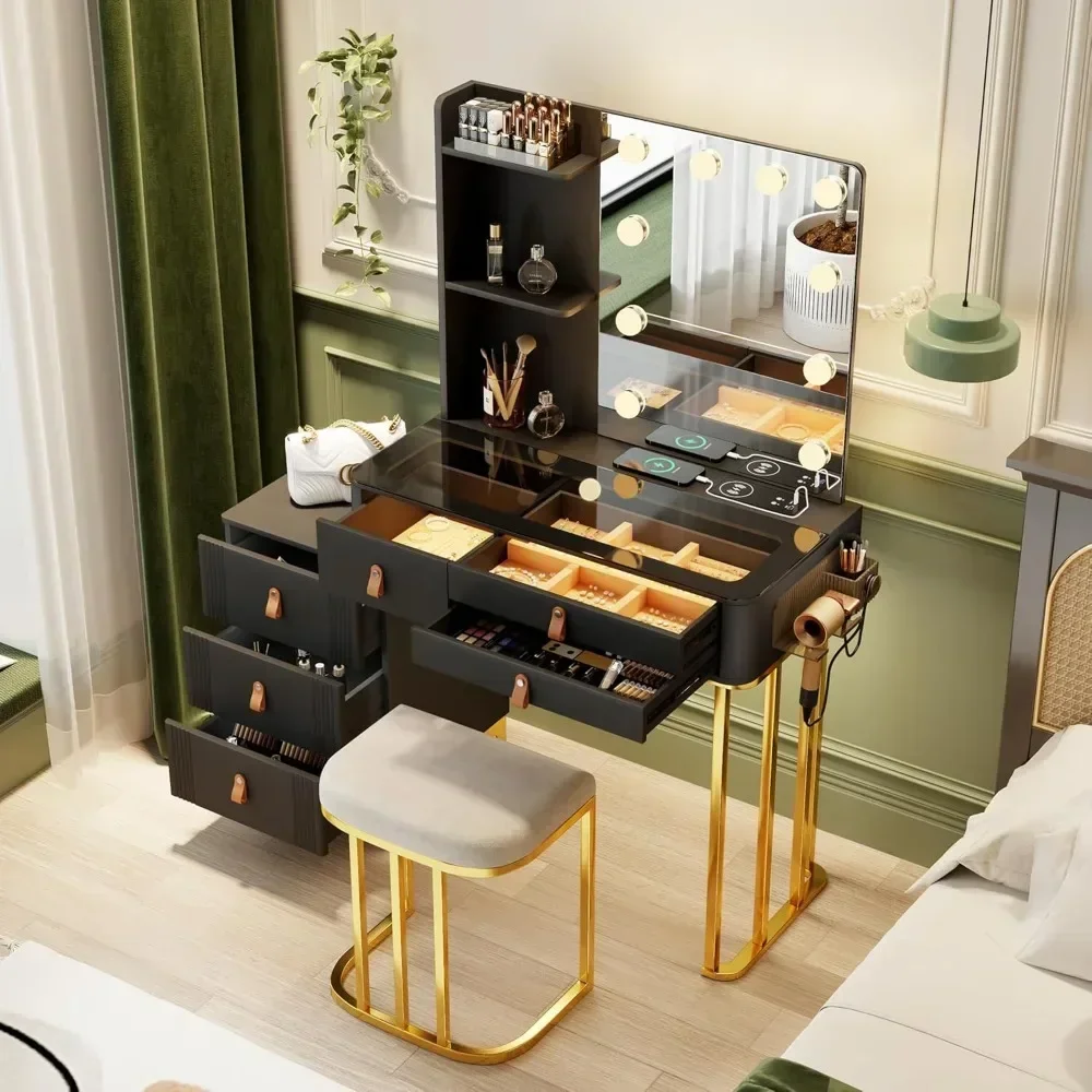 Dressers Makeup Vanity with Lights-Vanity Desk with 10 Light Bulbs&3 Color Lighting Modes-Dresser-Makeup Table with Mirror
Dressers Makeup Vanity with Lights-Vanity Desk with 10 Light Bulbs&3 Color Lighting Modes-Dresser-Makeup Table with Mirror