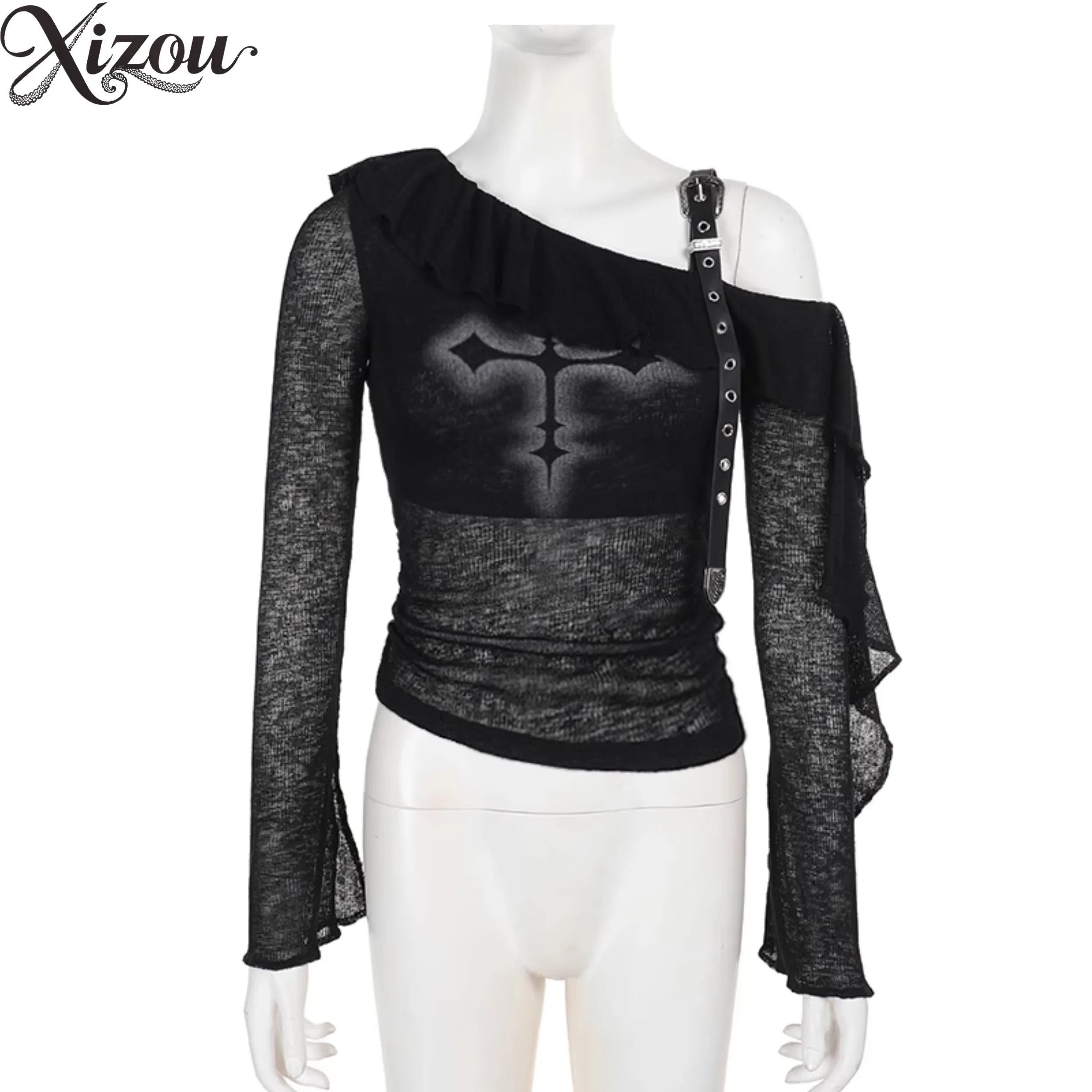 Y2k Gothic Goth Sexy Dance Flared Long Sleeve Top Subculture Sexy Black Slanted Shoulder T-shirt Streetwear Vintage Women Slim
Y2k Gothic Goth Sexy Dance Flared Long Sleeve Top Subculture Sexy Black Slanted Shoulder T-shirt Streetwear Vintage Women Slim
