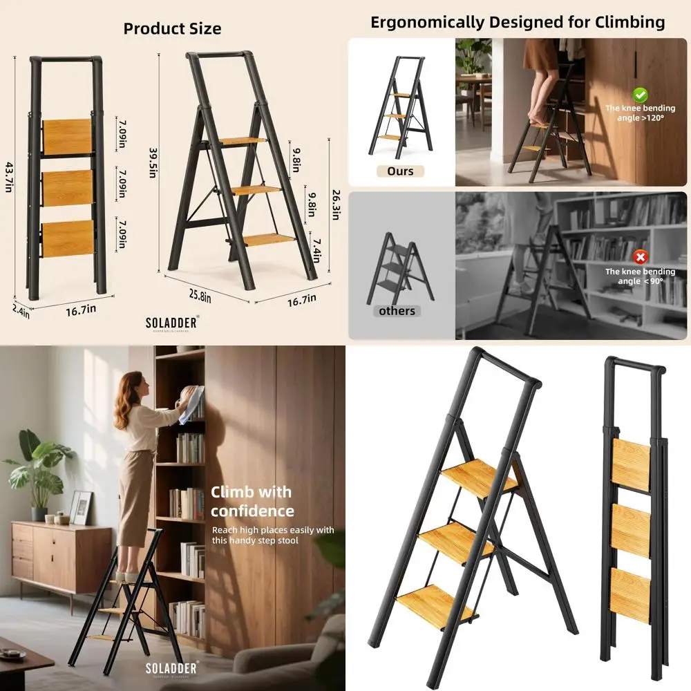 Lightweight Aluminum Folding Step Stool with Handrails, 300lbs Capacity, Ideal for Kitchen, Closet, and Library Use
Lightweight Aluminum Folding Step Stool with Handrails, 300lbs Capacity, Ideal for Kitchen, Closet, and Library Use