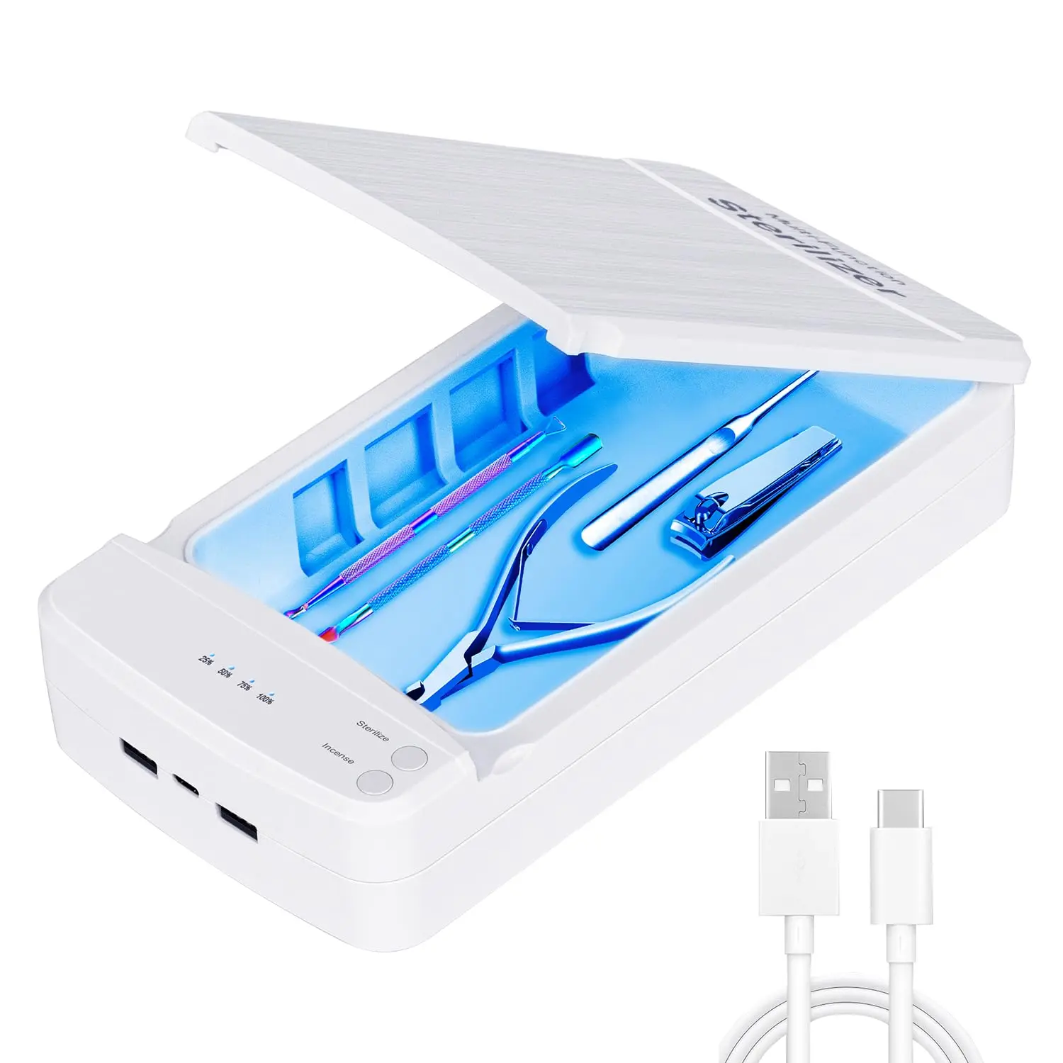 USB Portable Cleaner with Blue Light for Nail Tools, Jewelry, Phone, Key, Watch
USB Portable Cleaner with Blue Light for Nail Tools, Jewelry, Phone, Key, Watch