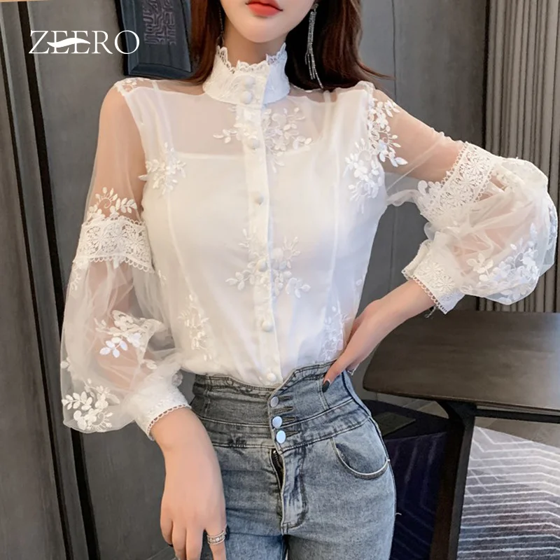 Spring Autumn Women Clothes Lace Embroidery Stand-up Collar Lantern Sleeve Single-breasted Shirt Korean Vintage Slim Shirts
Spring Autumn Women Clothes Lace Embroidery Stand-up Collar Lantern Sleeve Single-breasted Shirt Korean Vintage Slim Shirts