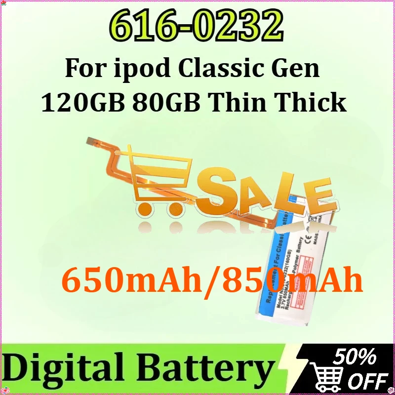 616-02326 650/850mAh Battery for Ipod Classic Gen 120GB 80GB Thin 160GB Thick for Ipod 5/5.5 Gen 30Gb 616-0229 Batería 580 650
616-02326 650/850mAh Battery for Ipod Classic Gen 120GB 80GB Thin 160GB Thick for Ipod 5/5.5 Gen 30Gb 616-0229 Batería 580 650