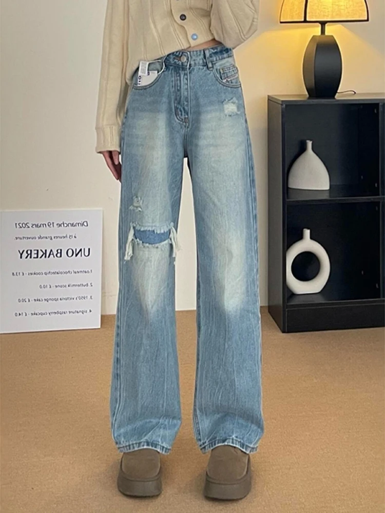 Summer women's new skinny ripped straight leg jeans commuting simple and versatile fashionable wide leg pants
Summer women's new skinny ripped straight leg jeans commuting simple and versatile fashionable wide leg pants