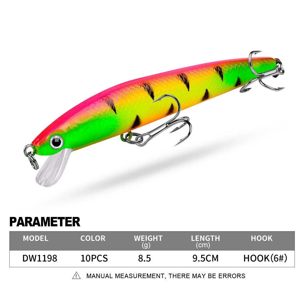 PROBEROS 1pcs Fishing Lure 9.5cm 8.5g Hard ABS Plastic Minnow Lure 10 Color Crankbait Fishing Bait 6# Treble hook dw1198 
PROBEROS 1pcs Fishing Lure 9.5cm 8.5g Hard ABS Plastic Minnow Lure 10 Color Crankbait Fishing Bait 6# Treble hook dw1198
