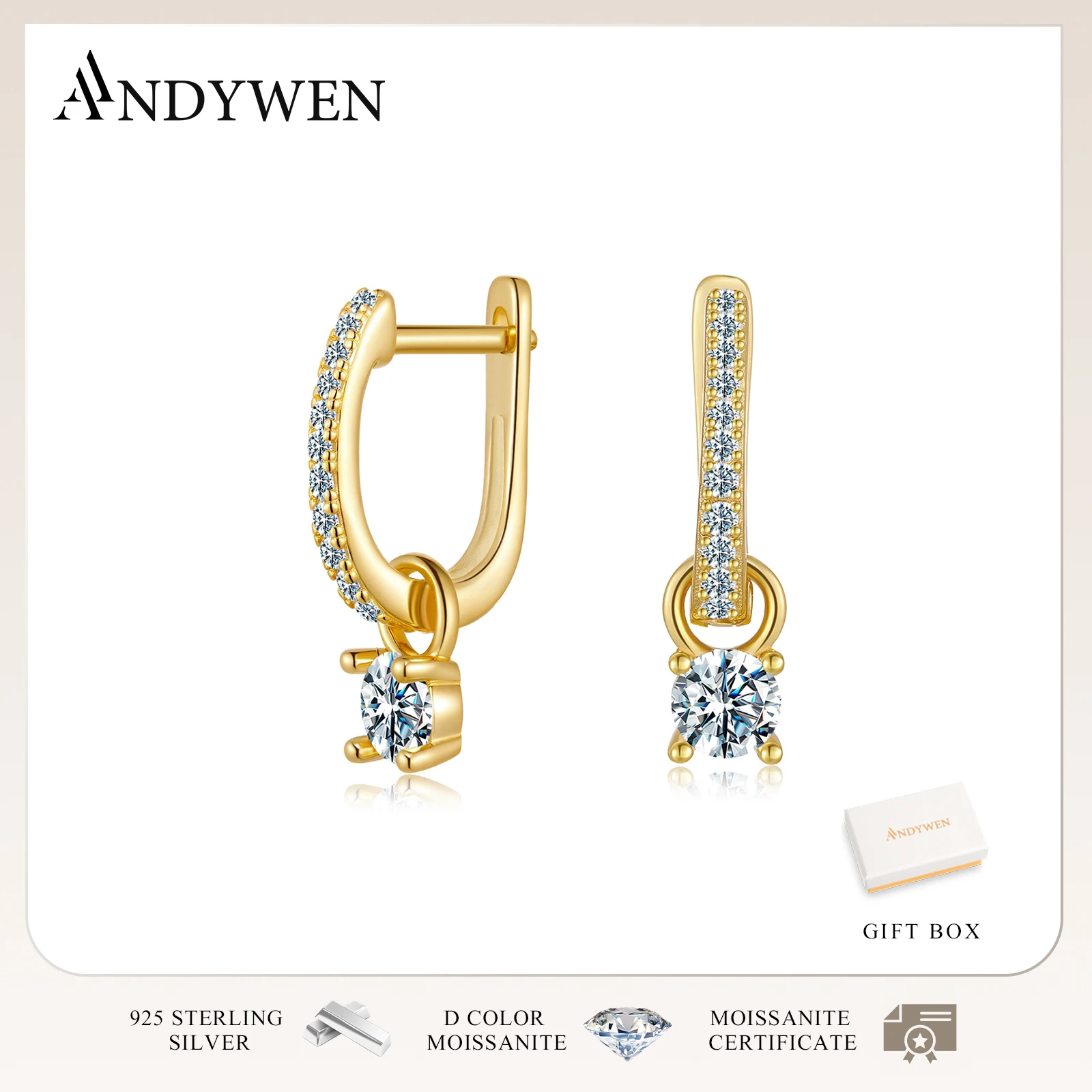 ANDYWEN 925 Sterling Silver Gold D Color Moissanite VVS1 Clarity Drop Earring Women Luxury Gift Fashion Daily Party Jewelry
ANDYWEN 925 Sterling Silver Gold D Color Moissanite VVS1 Clarity Drop Earring Women Luxury Gift Fashion Daily Party Jewelry