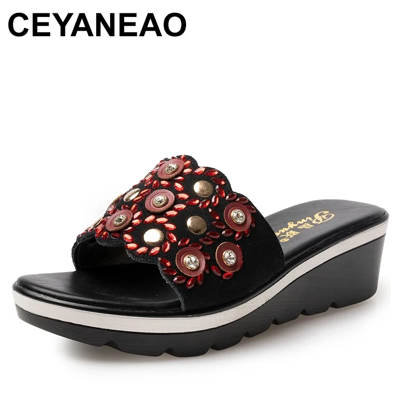 5.5cm Women Geuine Leather Summer Slippers Shoes Women Wedges Heels Fashion Rhinestone Summer Beach shoes
5.5cm Women Geuine Leather Summer Slippers Shoes Women Wedges Heels Fashion Rhinestone Summer Beach shoes