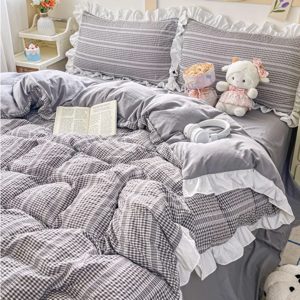 Ins Princess Grey Bedding Sets 2025 New Ruffle Girls Quilt Cover Romantic Bed Sheet Set Duvet Cover With Pillowcases 4pcs
Ins Princess Grey Bedding Sets 2025 New Ruffle Girls Quilt Cover Romantic Bed Sheet Set Duvet Cover With Pillowcases 4pcs