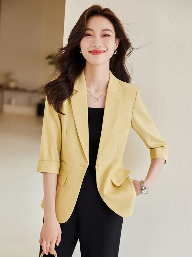 Yellow Suit Jacket Women's 3/4 Sleeve2024New Spring and Summer Korean Style Small Thin Casual Suit Top
Yellow Suit Jacket Women's 3/4 Sleeve2024New Spring and Summer Korean Style Small Thin Casual Suit Top