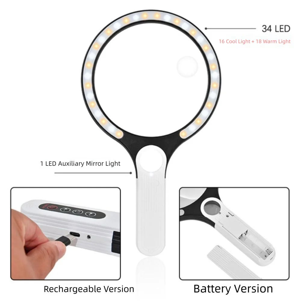 Extra Large 5x Magnifying Glass with 34LED Lights 5X 10X 20X Handheld Magnifying Glass HD 135mm Loupe Lens Reading Magnifier
Extra Large 5x Magnifying Glass with 34LED Lights 5X 10X 20X Handheld Magnifying Glass HD 135mm Loupe Lens Reading Magnifier