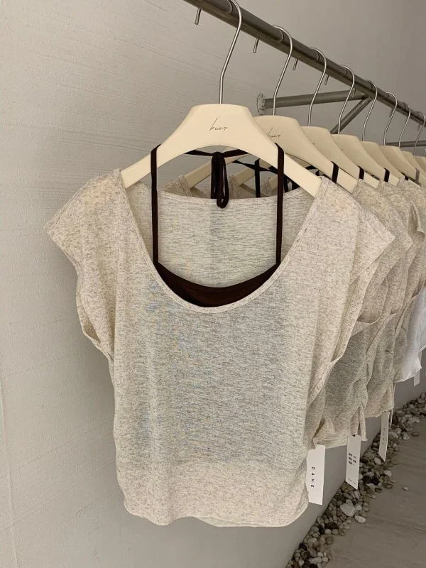 Summer New Style Women's T-shirt Short Sleeve Gathered Waist Neck Hanging Bead Splicing Design Korean Version Commute Style
Summer New Style Women's T-shirt Short Sleeve Gathered Waist Neck Hanging Bead Splicing Design Korean Version Commute Style