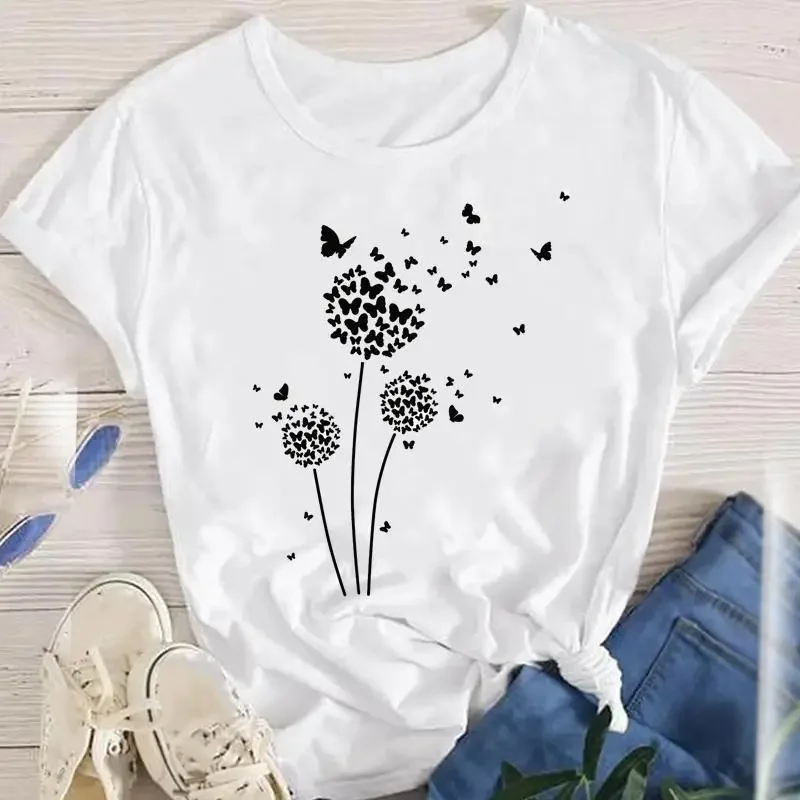 Fun Butterfly Dandelion Print Crewneck Short-sleeved T-shirt Top Aesthetic Clothes Graphic T Shirts Harajuku Women Clothing
Fun Butterfly Dandelion Print Crewneck Short-sleeved T-shirt Top Aesthetic Clothes Graphic T Shirts Harajuku Women Clothing