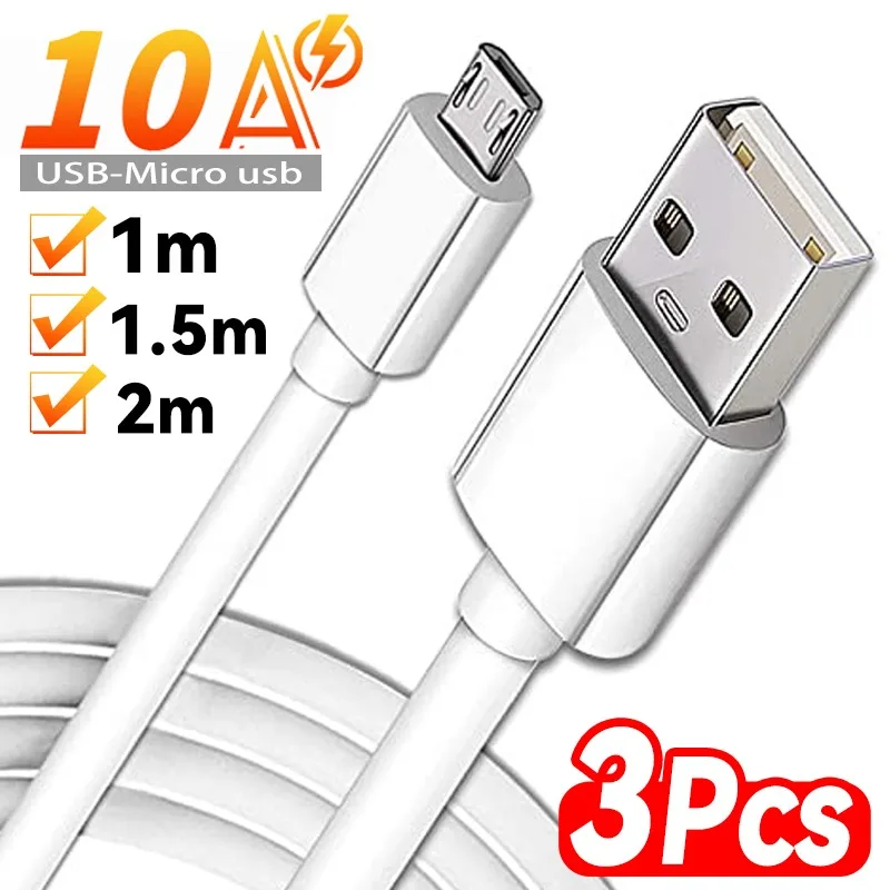 3 шт., 10 А, провод для быстрой зарядки, USB A к Micro-usb, шнуры для передачи данных для телефонов Samsung Android, PS4, MP3, TV
3 шт., 10 А, провод для быстрой зарядки, USB A к Micro-usb, шнуры для передачи данных для телефонов Samsung Android, PS4, MP3, TV