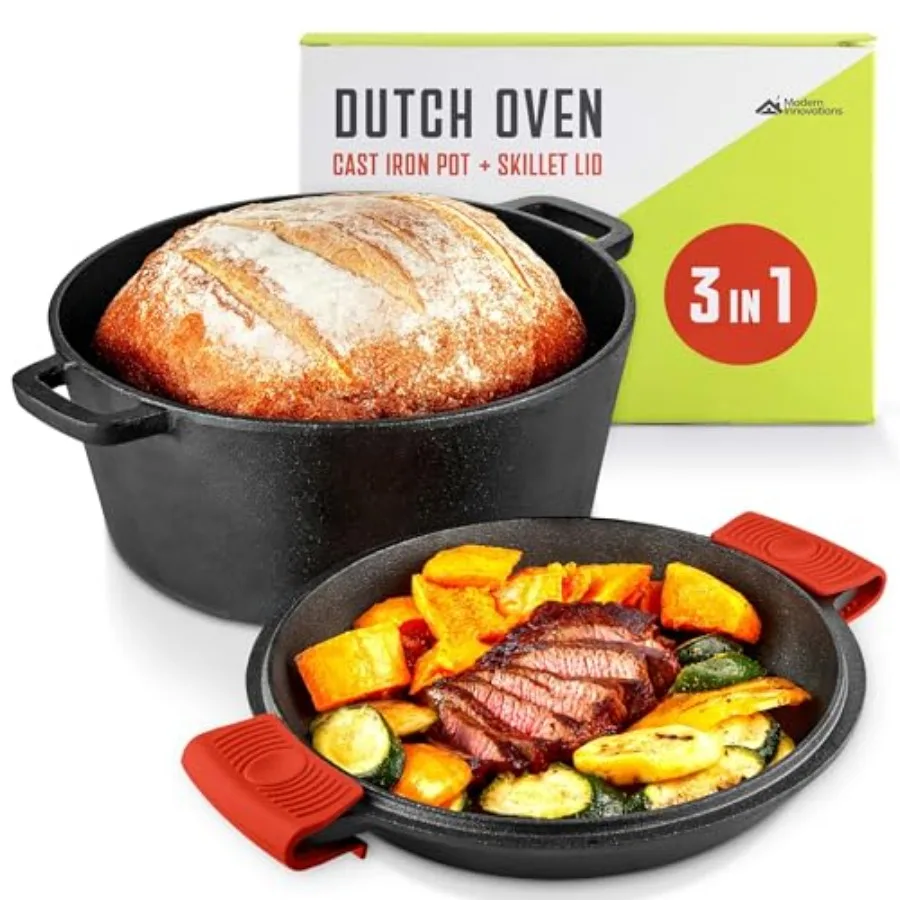 3-in-1 Dutch Oven and Skillet Combo, Preseasoned Cast Iron Cookware Set, 5QT Dutch Oven, 1.6QT Skillet with Lid, Versatile Pots
3-in-1 Dutch Oven and Skillet Combo, Preseasoned Cast Iron Cookware Set, 5QT Dutch Oven, 1.6QT Skillet with Lid, Versatile Pots