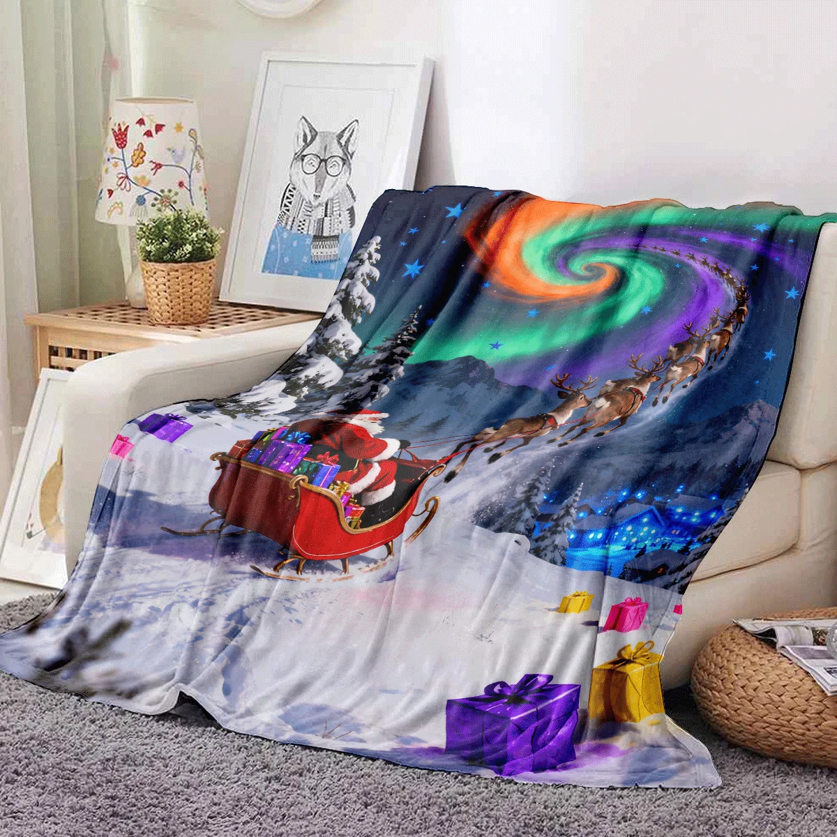 Dreamy Aurora Santa Claus Reindeer Sled Blanket Christmas Fantasy Snow Scenery Home Warm Blanket Soft and Comfortable Blanket
Dreamy Aurora Santa Claus Reindeer Sled Blanket Christmas Fantasy Snow Scenery Home Warm Blanket Soft and Comfortable Blanket